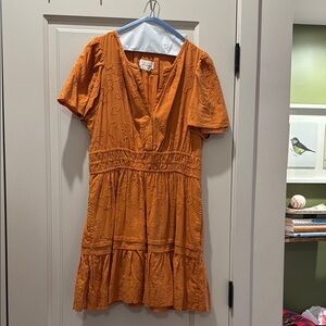 Orange Embroidered Short Sleeve Dress